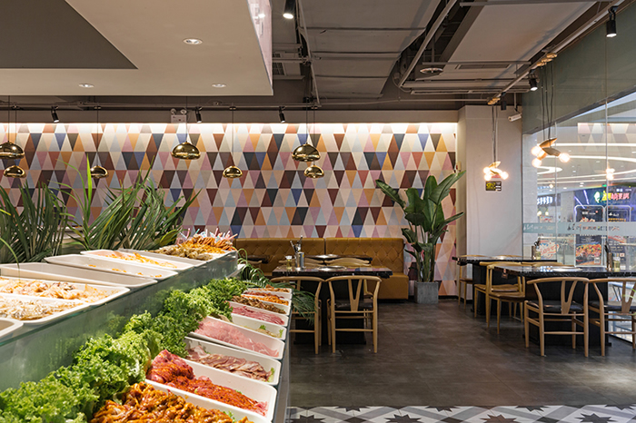 200平米自助烤肉店鋪，取餐區(qū)裝修效果