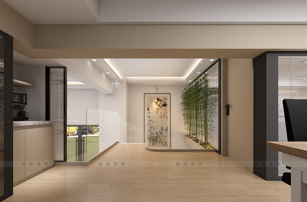 辦公室二層夾層平臺(tái)上下出入口裝修效果圖