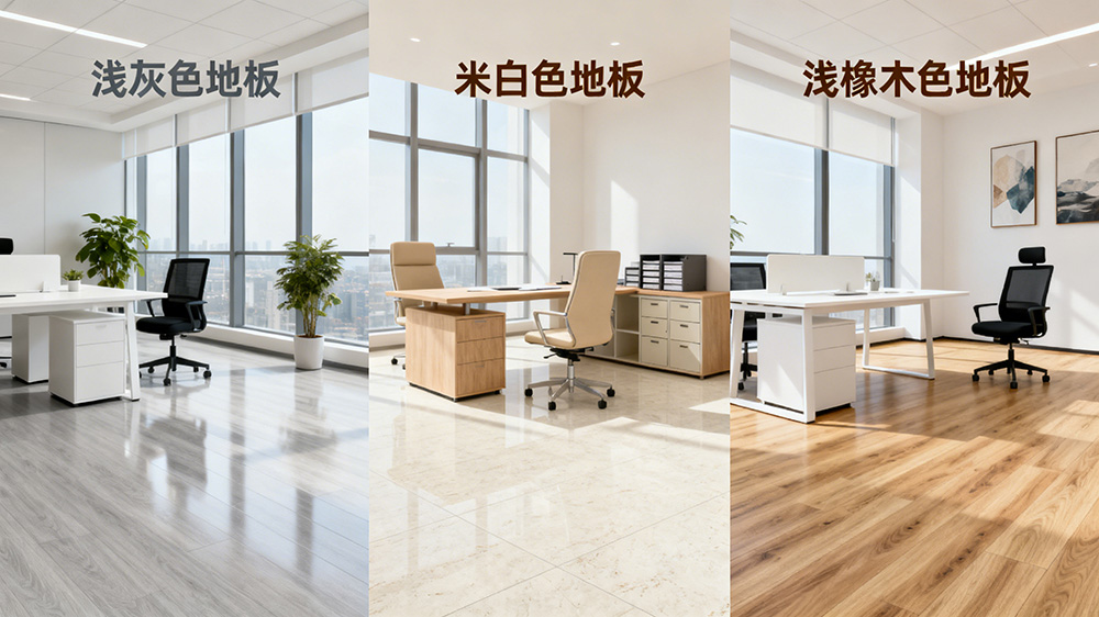 辦公室淺色系地板（淺灰、米白、淺橡木色）