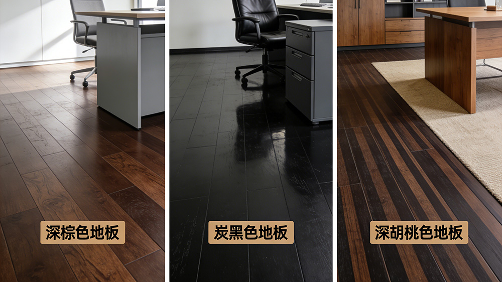 辦公室深色系地板（深棕、炭黑、深胡桃色）